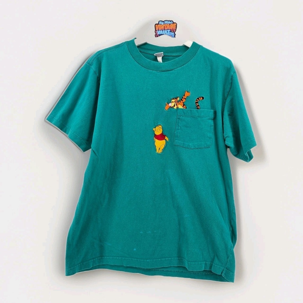 Vintage Disney Winnie the Pooh Tigger Pocket T-Shirt Teal Green Brazos XL 90s